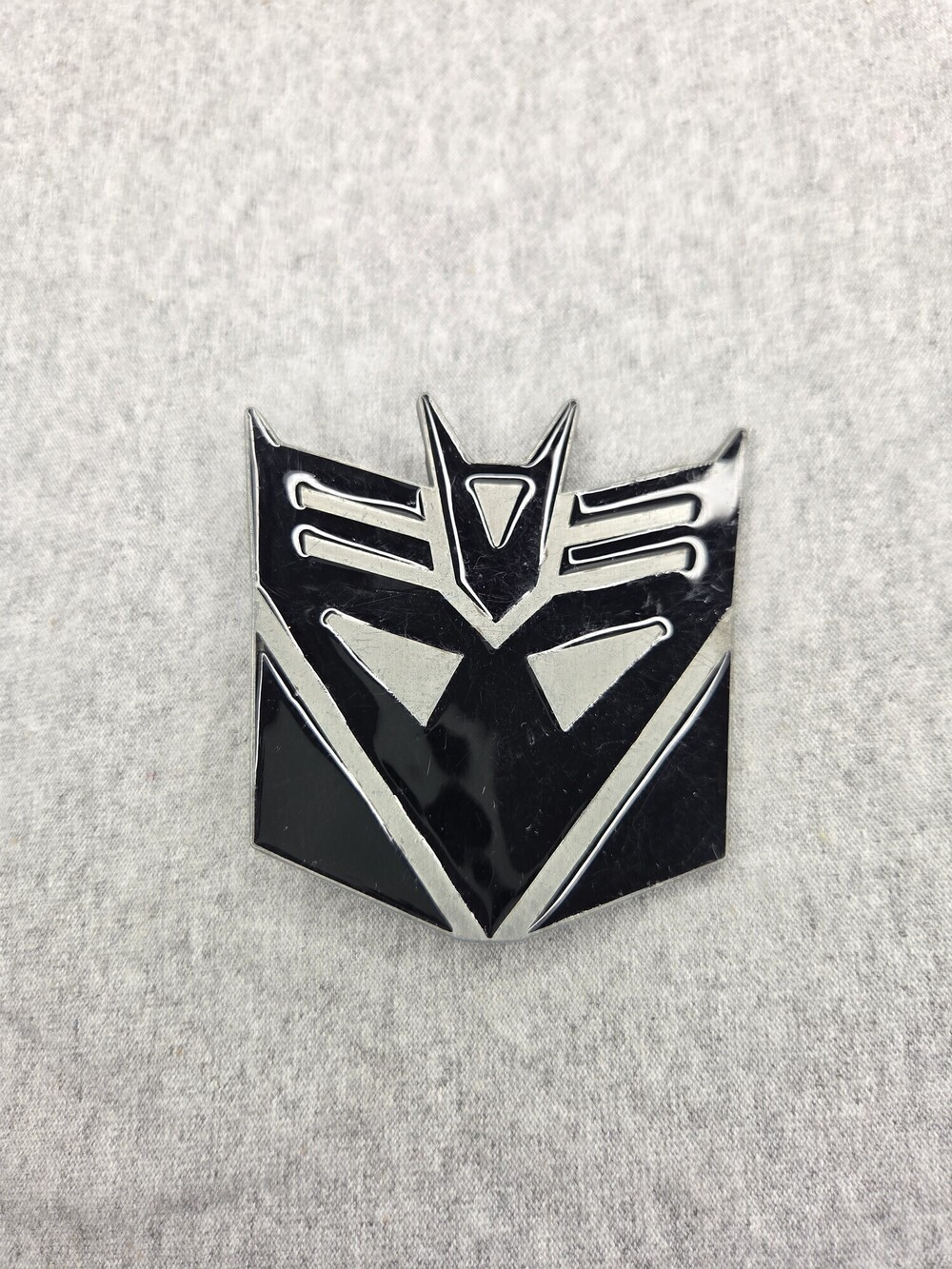 Transformers Decepticon Logo Belt Buckle Black Enamel Oversized Silver